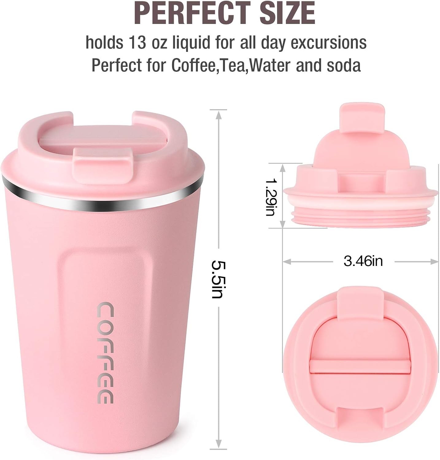 17oz (510ml) Vacuum Insulated Coffee Travel Mug, Leak proof Double Wall Stainless Steel Reusable Cup with Lid, Thermal Tumbler for Hot and Cold Drinks, Matte Texture White