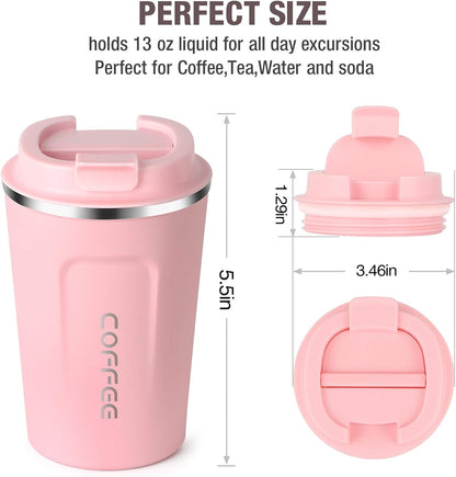 17oz (510ml) Vacuum Insulated Coffee Travel Mug, Leak proof Double Wall Stainless Steel Reusable Cup with Lid, Thermal Tumbler for Hot and Cold Drinks, Matte Texture White