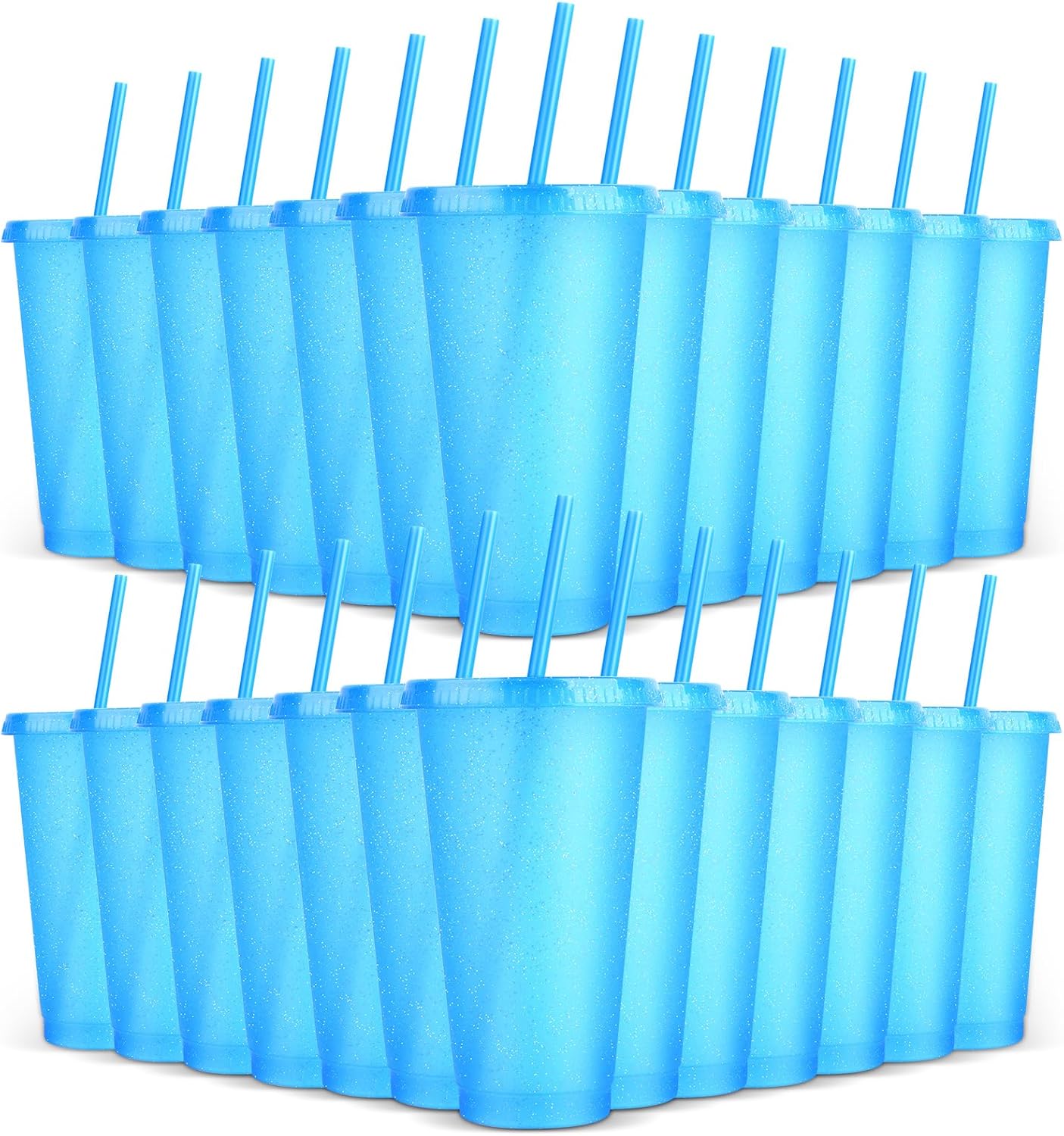 24 Pack Plastic Tumblers with Lids and Straw, Reusable Cups with Lids and Straws Colorful Cups for Cold Drink Iced Coffee, Plastic Tumbler Bulk for Party Birthday Gifts (24 oz, Stylish Colors)