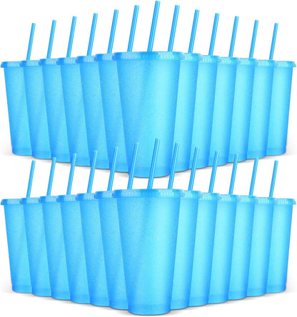24 Pack Plastic Tumblers with Lids and Straw, Reusable Cups with Lids and Straws Colorful Cups for Cold Drink Iced Coffee, Plastic Tumbler Bulk for Party Birthday Gifts (24 oz, Stylish Colors)