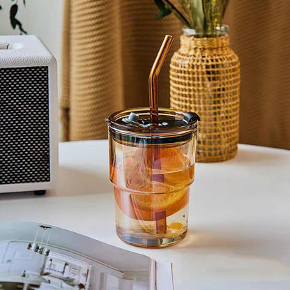 13oz Glass Tumbler with Straw and Lid Sealed, Carry On Reusable Iced Coffee Cups,Thick Wall Glass Coffee Drinking Glassware Cups
