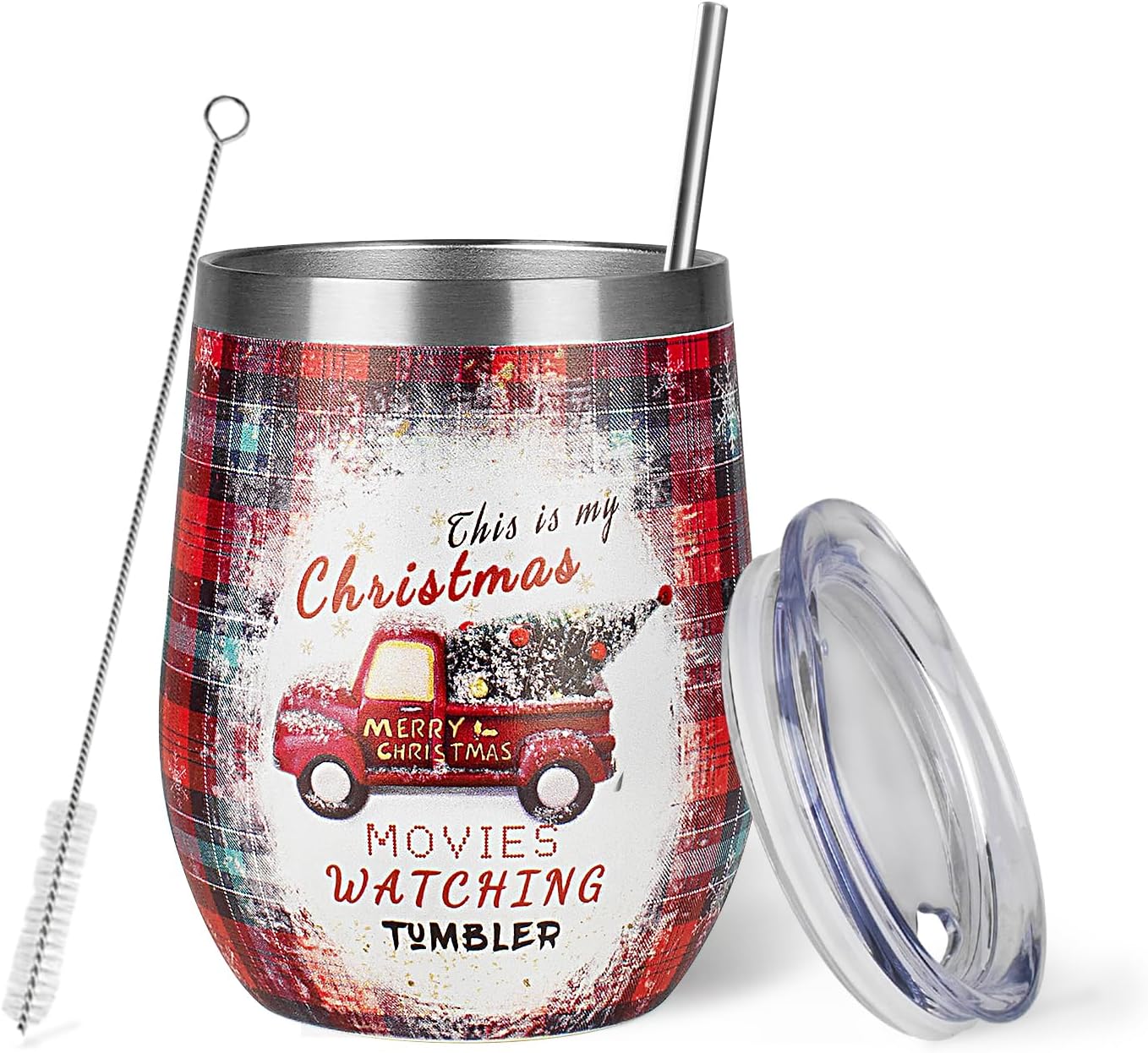 12oz/4 Pack Wine Tumbler Glasses with Lid Stemless Double Wall Vacuum Stainless Steel Travel Tumbler Keeping Cold & Hot for Wine,Coffee,Cocktails,Drinks-Family and Gifts (Multi color-dark)