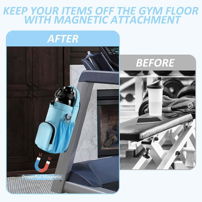 JACZZO Magnetic Gym Bag for Men and Women, Magnetic Water Bottle Holder for Gym, Small Gym Bag, Gym Gifts for Women and Men (Black, <40 OZ)