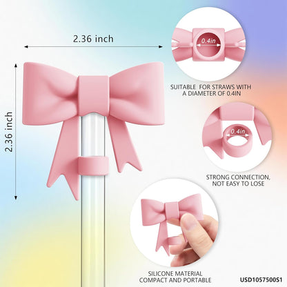 Compatible with Stanley Cup Accessories - 3Pcs 10mm Bow Straw Topper Compatible with Stanley Cup Straw Cover Cap, 2pcs Pink Bow Charms for Stanley 30&40 Oz Tumbler with Handle