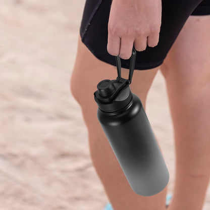 HASLE OUTFITTERS 32 oz Insulated Water Bottle Stainless Steel Double Walled Vacuum Sports Water Bottle with 2 Lids (Straw and Spout Lid) for Gym Camping Hiking(Black,1)