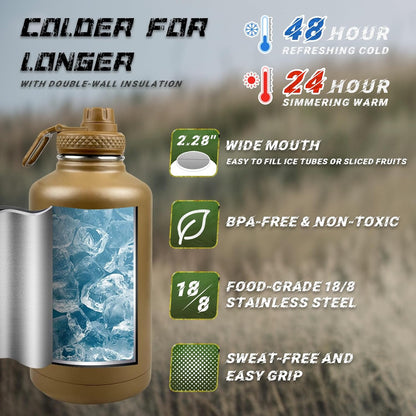 32 oz Insulated Water Bottle with Sleeve - Tactical Stainless Steel Gym Water Bottles for Men, Sports Water Bottle for Hiking Camping Outdoor with Camo Pouch