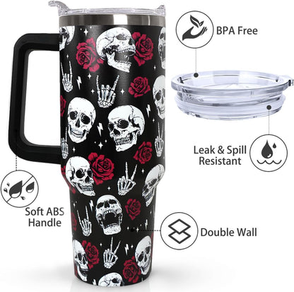 Ceovfoi 40 oz Pickleball Coffee Mug Vacuum Insulated Travel Tumbler with Handle, Lid & Straw - Perfect Pickleball Gifts for Players, Coaches, Lovers | Pickleball Accessories