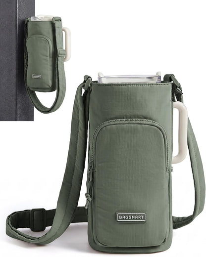 BAGSMART 40oz Magnetic Water Bottle Holder with Strap, Drink Carrier Bag Crossbody Gym Bag, Gym Accessories for Women/Men