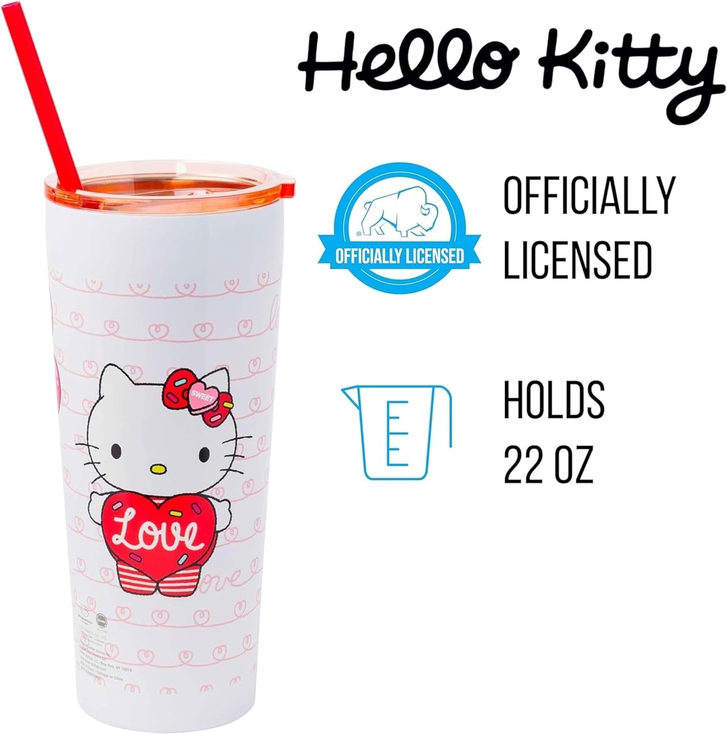 Silver Buffalo Sanrio Hello Kitty Milk Carton Pattern Plastic Boba Tumbler w Lid and Wide Straw, 24 Ounces