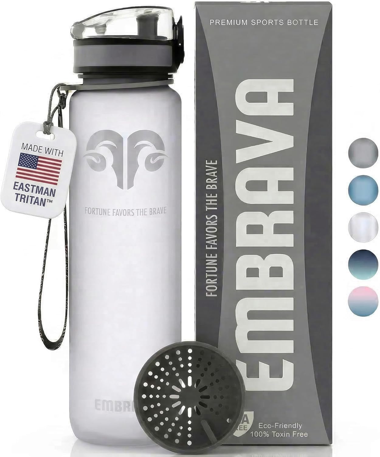 Embrava Sports Water Bottle 32oz - Fast Flow Flip Top Lid - BPA & BPS Free Leakproof Reusable - Lightweight Non-Toxic Tritan Plastic 1 Liter - Gym Hiking Office School Travel