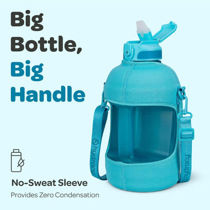 Hydracy Water Bottle with Time Marker -Large BPA Free Water Bottle & No Sweat Sleeve -Leak Proof Gym Bottle with Times to Drink - Ideal for Fitness Sports & Outdoors