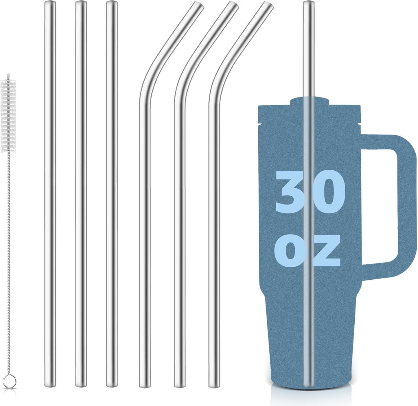 for Stanley Quencher 40oz Tumbler 6x Metal Stainless Steel Straws, 12inch Replacement Extra Long/Tall Straws for Stanley Cup 40oz Drinking Reusable Accessories (3x Straight & 3x Bent)