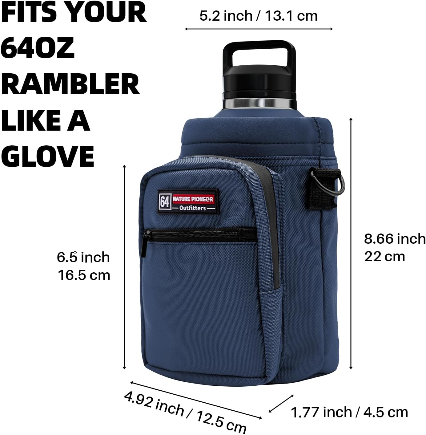 NATURE PIONEOR Water Bottle Holder with Adjustable Strap - Half/One Gallon (64/128oz) Insulated Water Bottle Sling Carrier with Phone Pocket & Paracord Handle, Outdoor Camping, Hiking, Gym