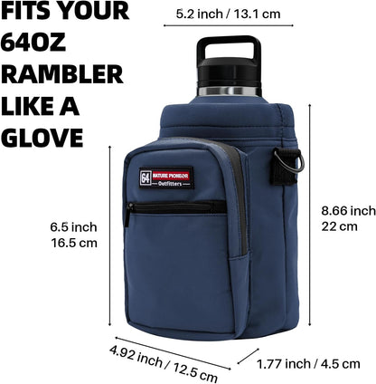 NATURE PIONEOR Water Bottle Holder with Adjustable Strap - Half/One Gallon (64/128oz) Insulated Water Bottle Sling Carrier with Phone Pocket & Paracord Handle, Outdoor Camping, Hiking, Gym