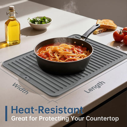Songrey 12" x 6.5" Silicone Dish Drying Mat, Kitchen Counter Drying Pad for Sink Dishes or Under Rack, Multi-Use as Heat Resistant Trivet, Coffee Bar Mat