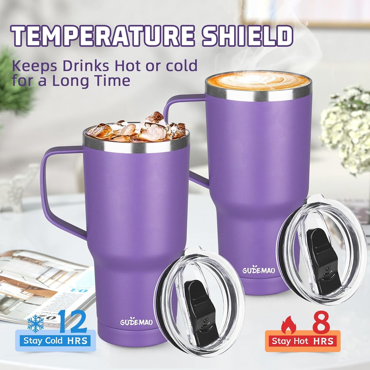 20 oz Insulated Coffee Mug with Ceramic Coating, Stainless Steel Travel Mug Tumbler with Handle Lid and Straw, Double Wall Leak-Proof Coffee Travel Mug Keeps Drink Hot and Cold (Black)