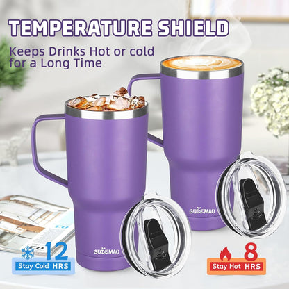 20 oz Insulated Coffee Mug with Ceramic Coating, Stainless Steel Travel Mug Tumbler with Handle Lid and Straw, Double Wall Leak-Proof Coffee Travel Mug Keeps Drink Hot and Cold (Black)