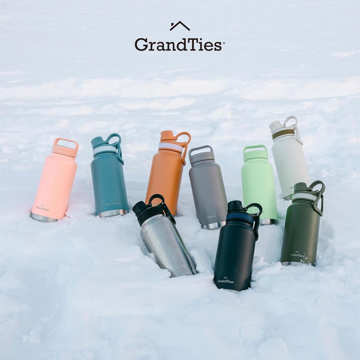 GRANDTIES 2 Lids Sports Stainless Steel Water Bottles – Wide Mouth Vacuum Insulated Reusable Leak Proof BPA-Free Travel Metal Canteen, Thermal Bottles for Men Women Gym (Ivory White 32 oz)