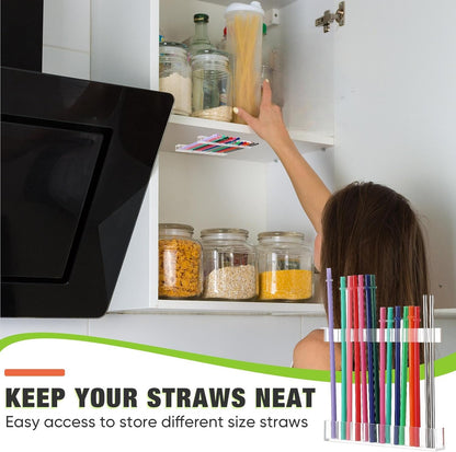 Baderke Straw Holder for Cabinet Reusable Straw Organizer with Double Sided Adhesive Tape Screws Storage Container for Kitchen Counter Cupboard(White,Classic)