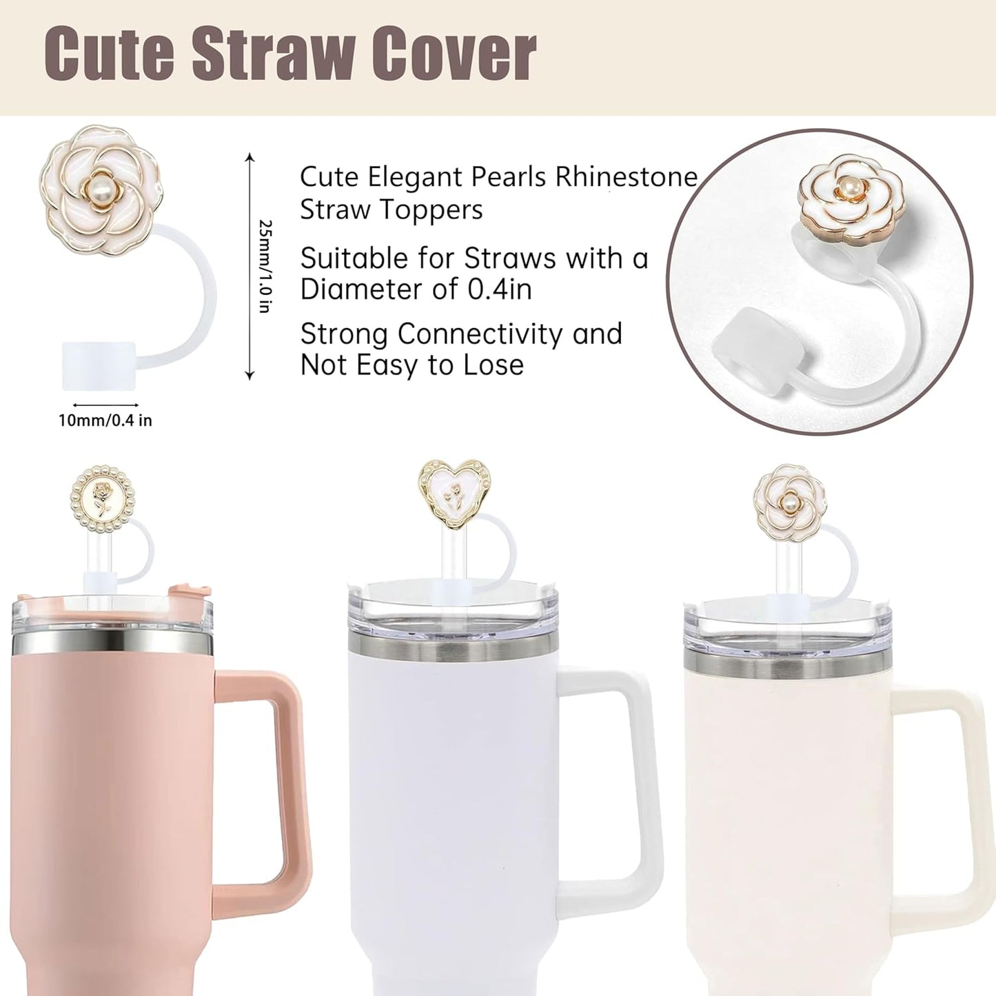 Cute Straw Cover Cap for Stanley Cup Accessories,Bling Straw Toppers for Stanley Tumbler 40&30 oz,Reusable Straws Tips Protectors Compatible with 10mm Straws