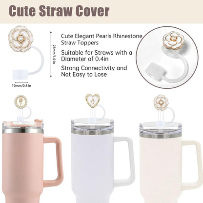 Cute Straw Cover Cap for Stanley Cup Accessories,Bling Straw Toppers for Stanley Tumbler 40&30 oz,Reusable Straws Tips Protectors Compatible with 10mm Straws