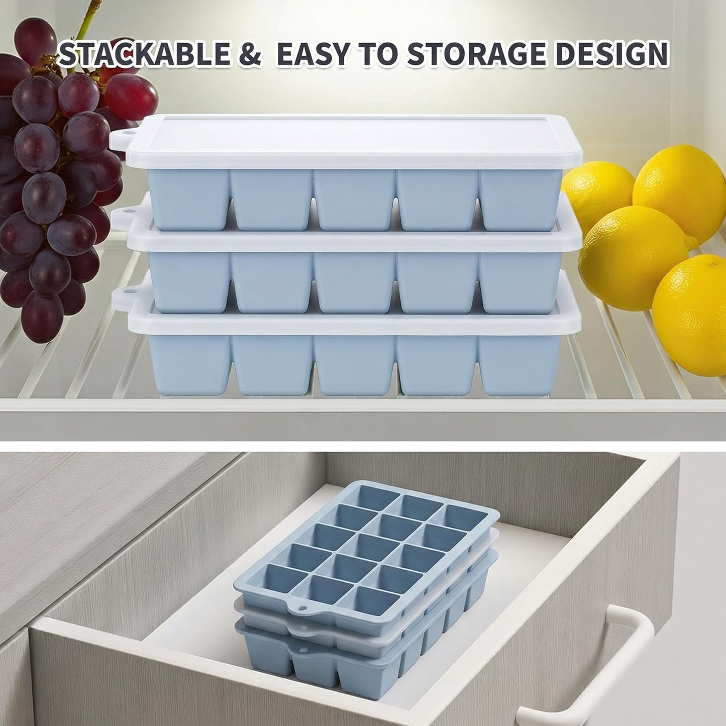 Silicone Ice Cube Tray 3 Pack, HANCELANT Ice Cube Mold, Ice Trays for Freezer with Lid for Whiskey, Baby Food, BPA Free, Easy Release