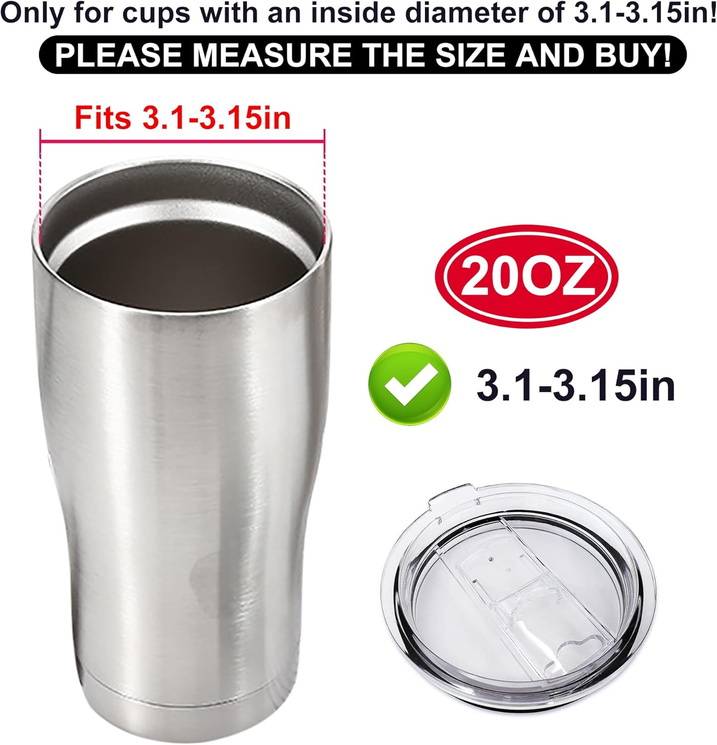 2 Replacement Lids for Stainless Steel Tumbler Travel Cup - Fits OF Inner diameter 3.7 to 3.74 INCH Yeti Rambler and others (Transparent) (30 OZ)