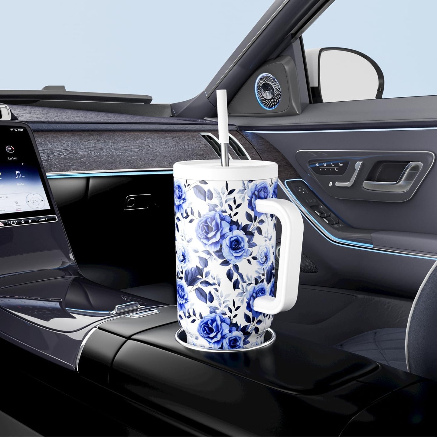 Meoky 40 oz Tumbler with Handle and Straw: Stainless Steel Insulated Tumbler with Lid and Straw - 100% Leak Proof Tumbler for Car Cup Holders - Travelers Commuters Workers, Donut