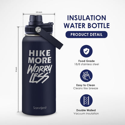 SANDJEST Gym Insulated Engraved Stainless Steel Water Bottle 32oz, Vacuum Chug Lid Travel Tumbler For Men Friends Dad Gymer Trainer, Gym Mode on, Birthday Christmas Father's Day
