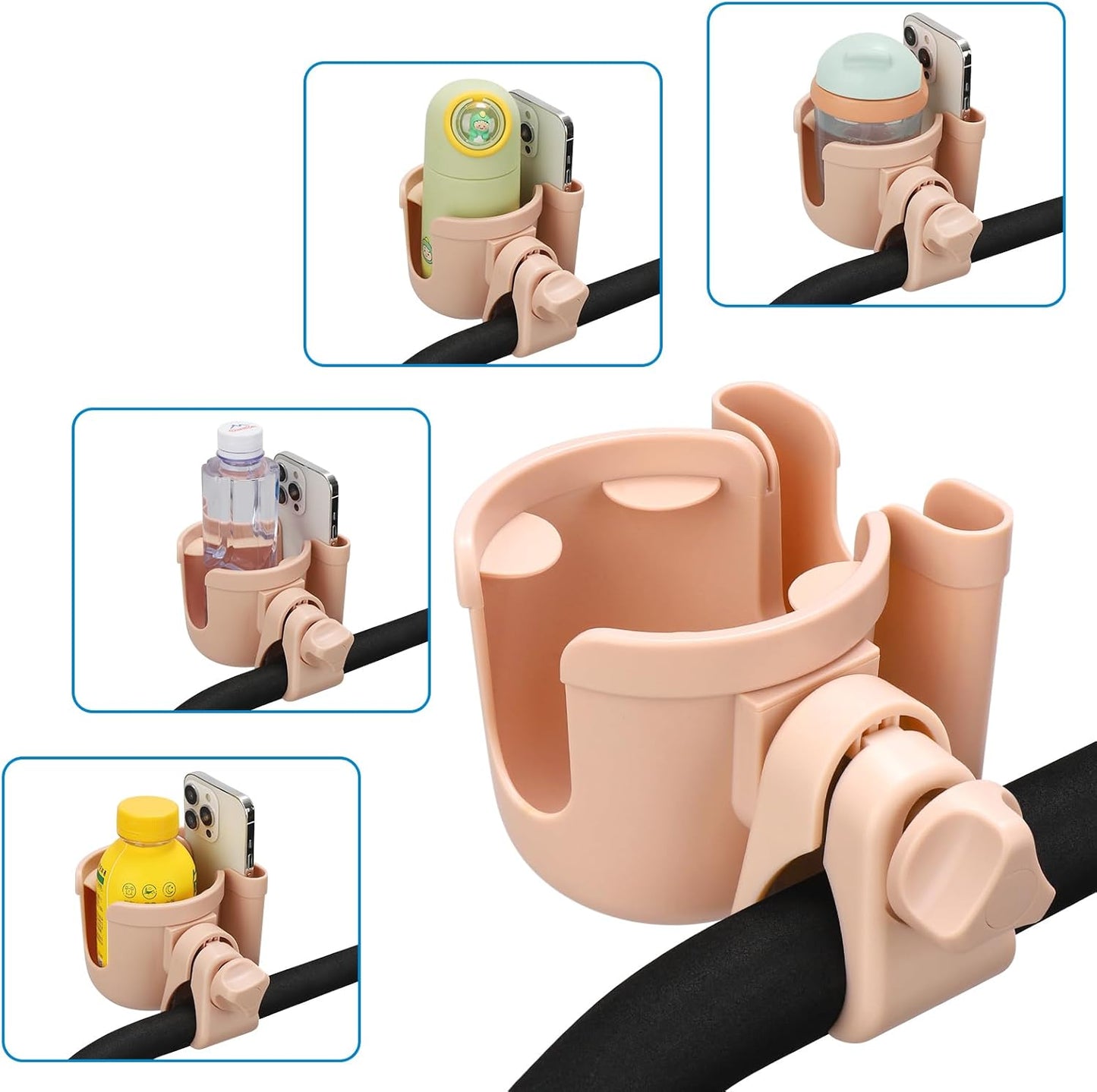 Accmor Stroller Cup Holder with Phone Holder, Bike Cup Holder, Universal Cup Holder for Uppababy Nuna Doona Strollers, 2-in-1 Cup Holder for Walker, Wheelchair, Scooter - Colors B
