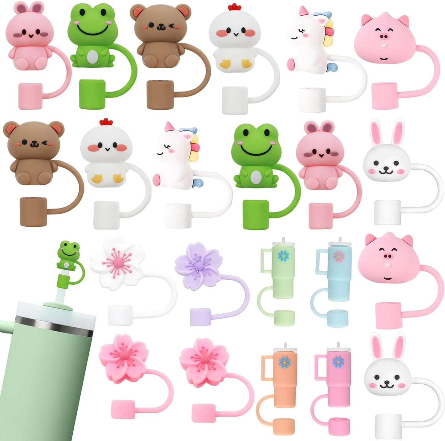 15Pcs Straw Toppers for Stanley Cup, Silicone 10mm Straw Cover Cap for Stanley 30 40oz Tumblers, Reusable Lid Accessories
