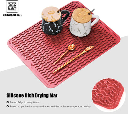 Silicone Dish Drying Mat, Non-Slip Easy Clean Sink Mat Large Heat-resistant Dish Drainer Mat for Kitchen Counter, Sink, Refrigerator or Drawer liner (12" x 6", BLACK)