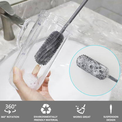 Silicone Bottle Cleaning Brush with Long Handle, 12.5" Water Bottle Cleaner for Baby Bottles, Hydro Flask, Sports Bottle, Vase, Glassware, Perfect for Smaller Diameter Bottle Openings (One Pack)