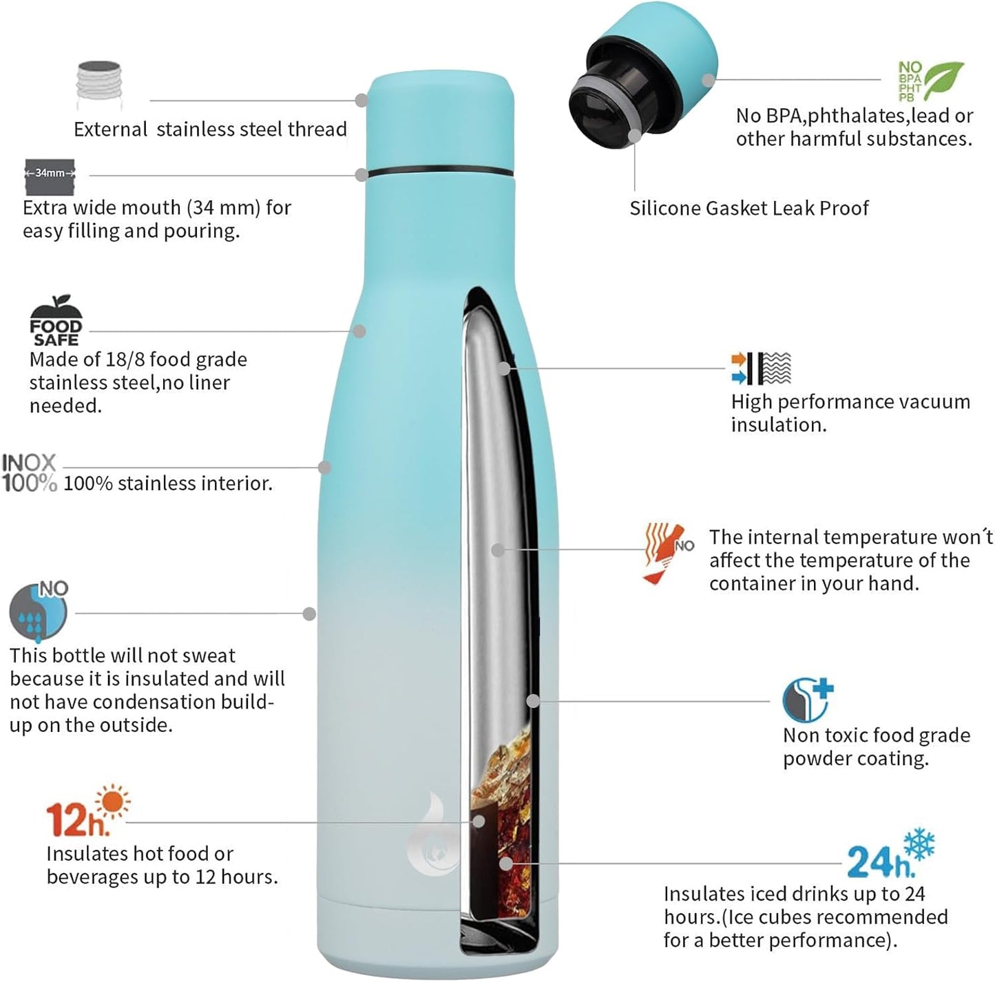 BJPKPK Insulated Water Bottle 12oz Small Stainless Steel Water Bottles Reusable Metal Thermal Keep Cold and Hot,Dreamy Purple - Colors B