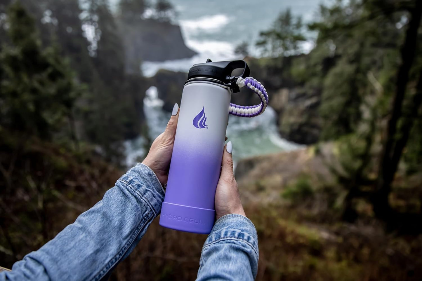 HYDRO CELL Stainless Steel Insulated Water Bottle with Straw - For Cold & Hot Drinks - Metal Vacuum Flask with Screw Cap and Modern Leakproof Sport Thermos for Adults (Neon 18oz)
