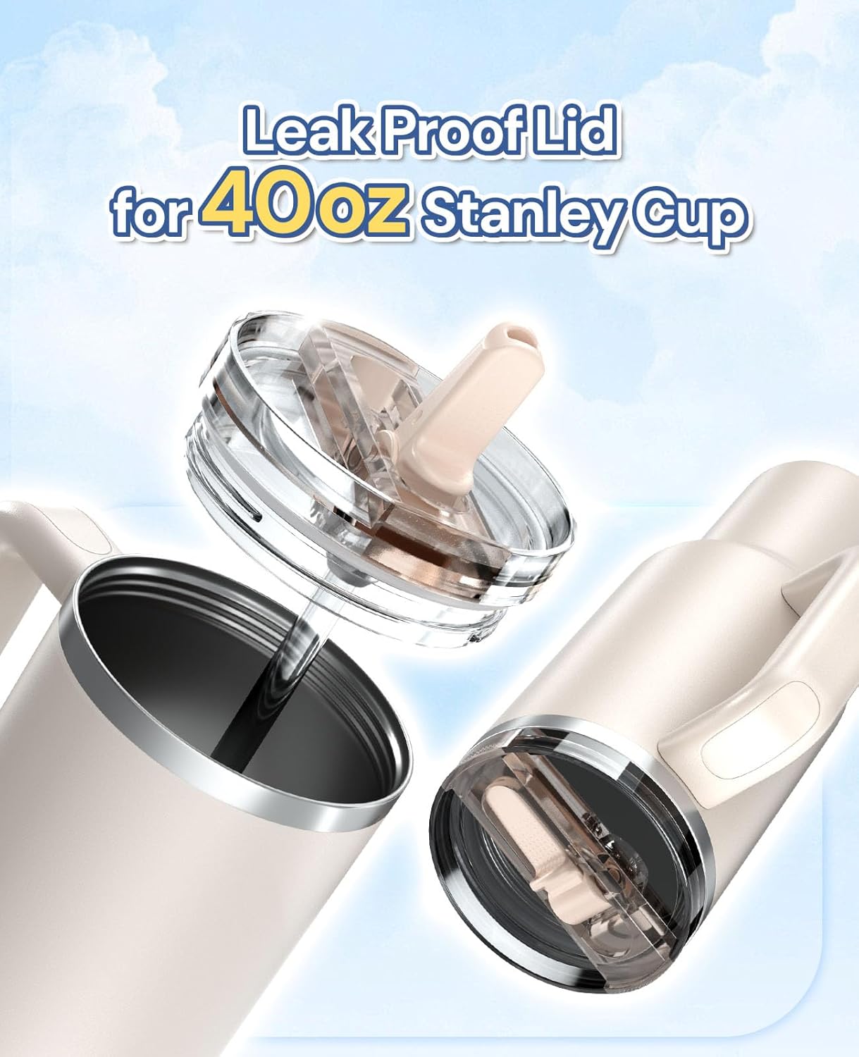 2 Pack Tumbler Flip Straw Lid Replacement Fit for Stanley 40 OZ Quencher, Leak Proof Lid with Straw for Stanley, No Spill Reusable Tumbler Lid Compatible with Stanley Cup Accessories