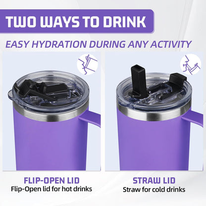 20 oz Tumbler with Handle, Stainless Steel Insulated Tumbler with Lid and Straw, Double Wall Vacuum Coffee Mug Tumbler, Insulated Coffee Thermal Cup for Cold and Hot (Light Purple)