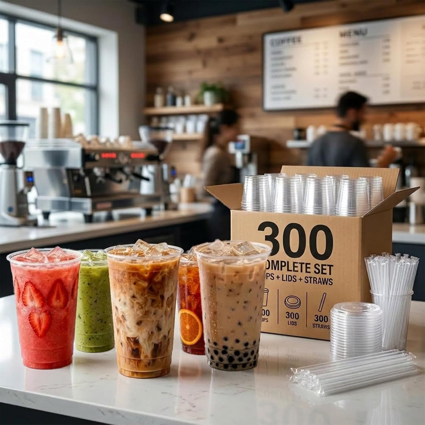 16 OZ Plastic Cups with Lids and Straws, 25 Clear Disposable Coffee Cups With Lids 16 OZ Disposable Cold Brew Cup for Parfait, Bubble Tea, Smoothies