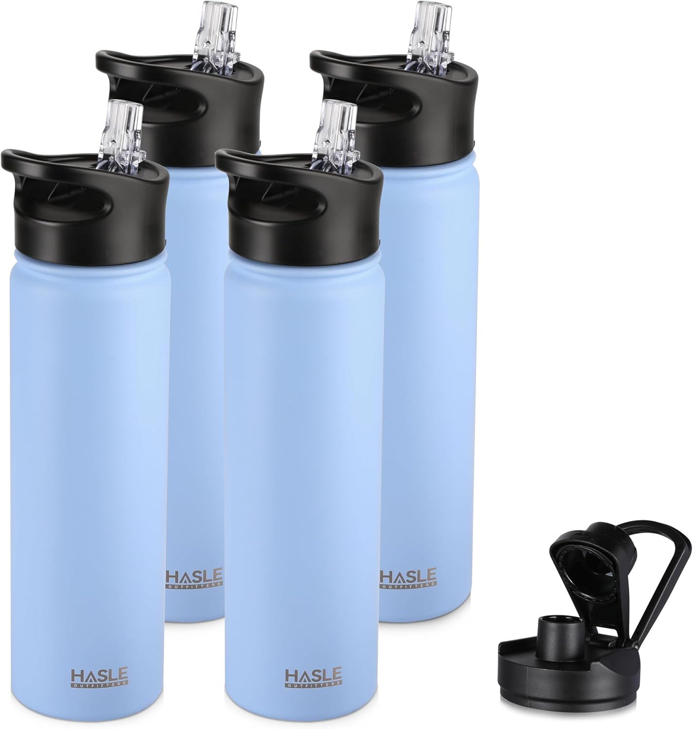 HASLE OUTFITTERS 32 oz Insulated Water Bottle Stainless Steel Double Walled Vacuum Sports Water Bottle with 2 Lids (Straw and Spout Lid) for Gym Camping Hiking(Black,1)