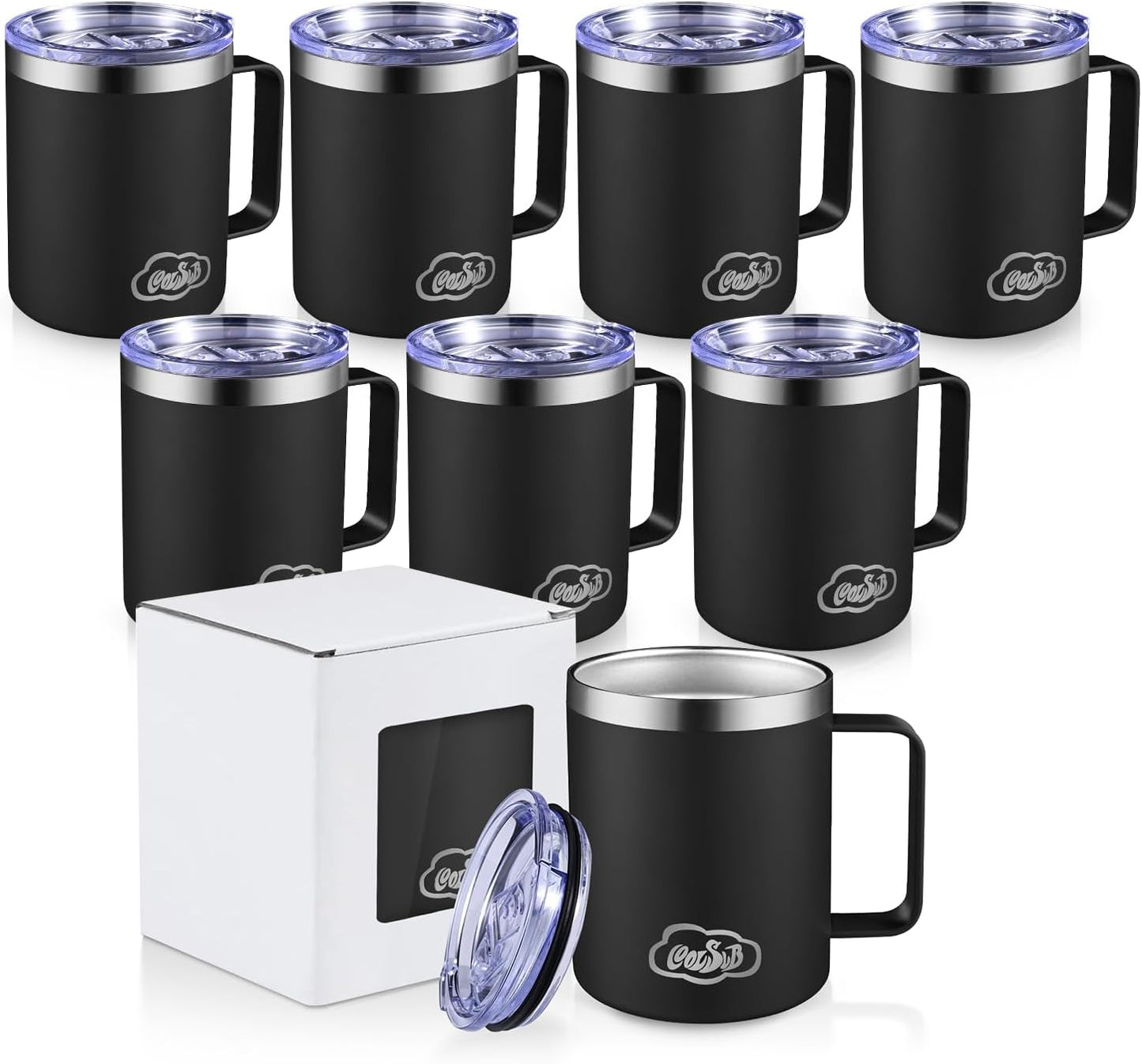 12oz Insulated Coffee Mug with Handle, Stainless Steel Wide Mouth Travel Tumblers with Lid, Double Wall Vacuum Coffee Cup for Camping, Office, Army Green 4 Pack