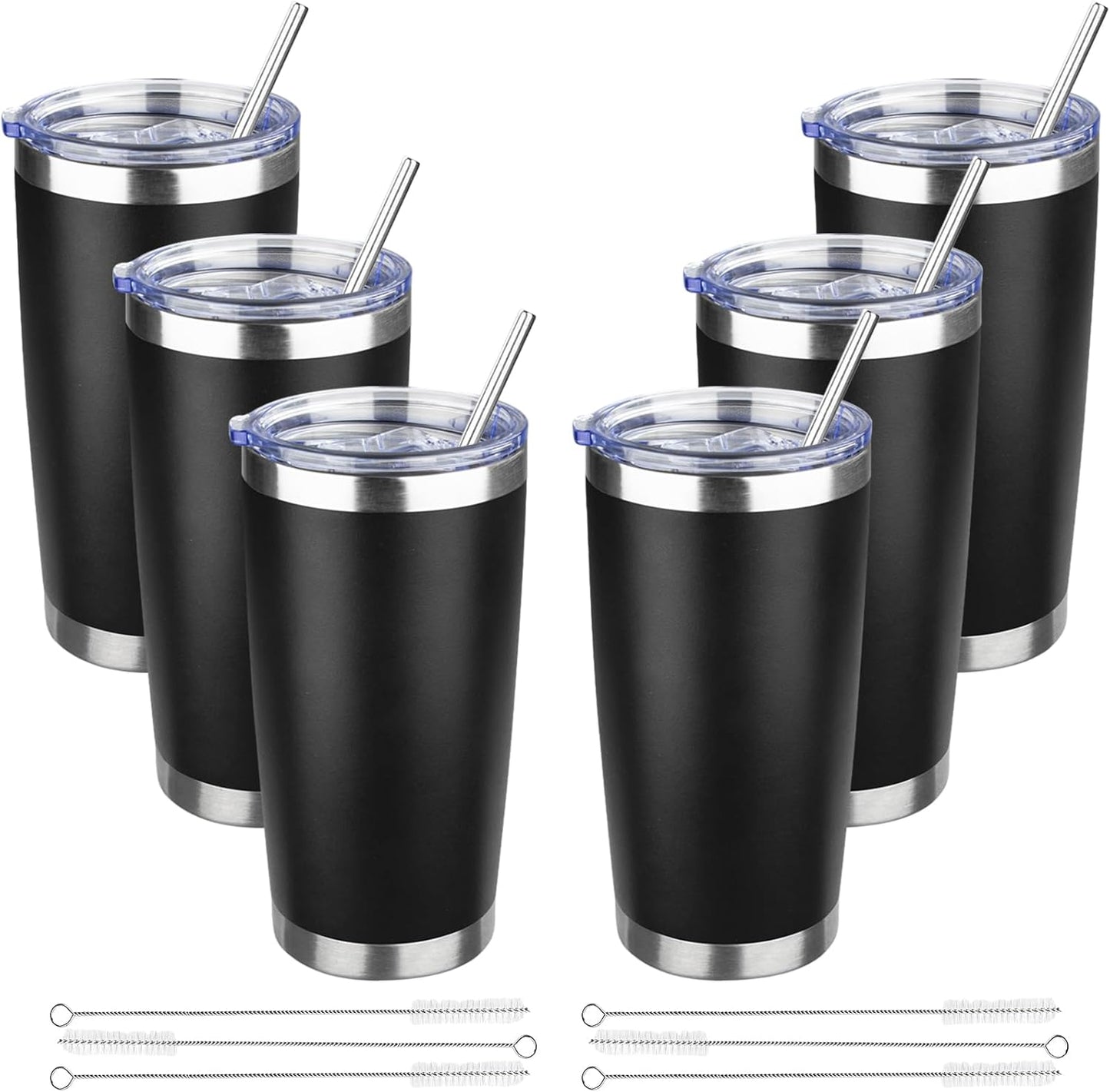 20 oz Tumbler with Lids and Straws, Stainless Steel Insulated Travel Coffee Mug, Double Wall Vacuum Insulated Tumblers, Powder Coated Coffee Tumbler for Cold & Hot Drinks (Light Purple)