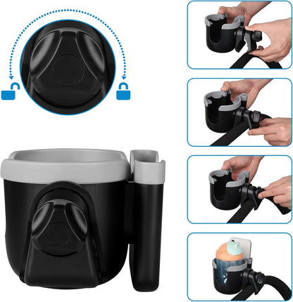Accmor Stroller Cup Holder with Phone Holder, Bike Cup Holder, Universal Cup Holder for Uppababy Nuna Doona Strollers, 2-in-1 Cup Holder for Walker, Wheelchair, Scooter - Colors A