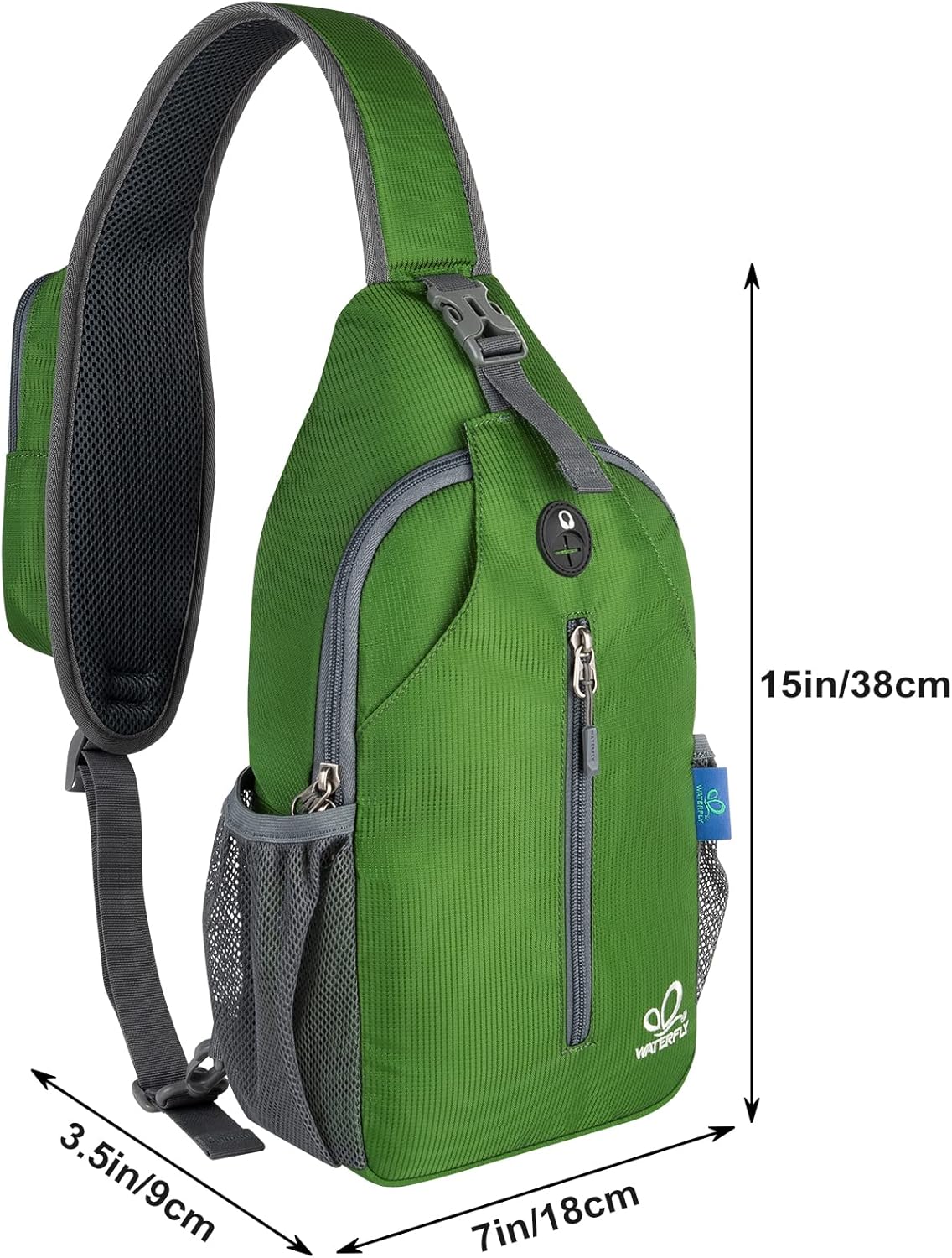 WATERFLY Crossbody Sling Backpack Sling Bag Travel Hiking Chest Bag Daypack (Black)
