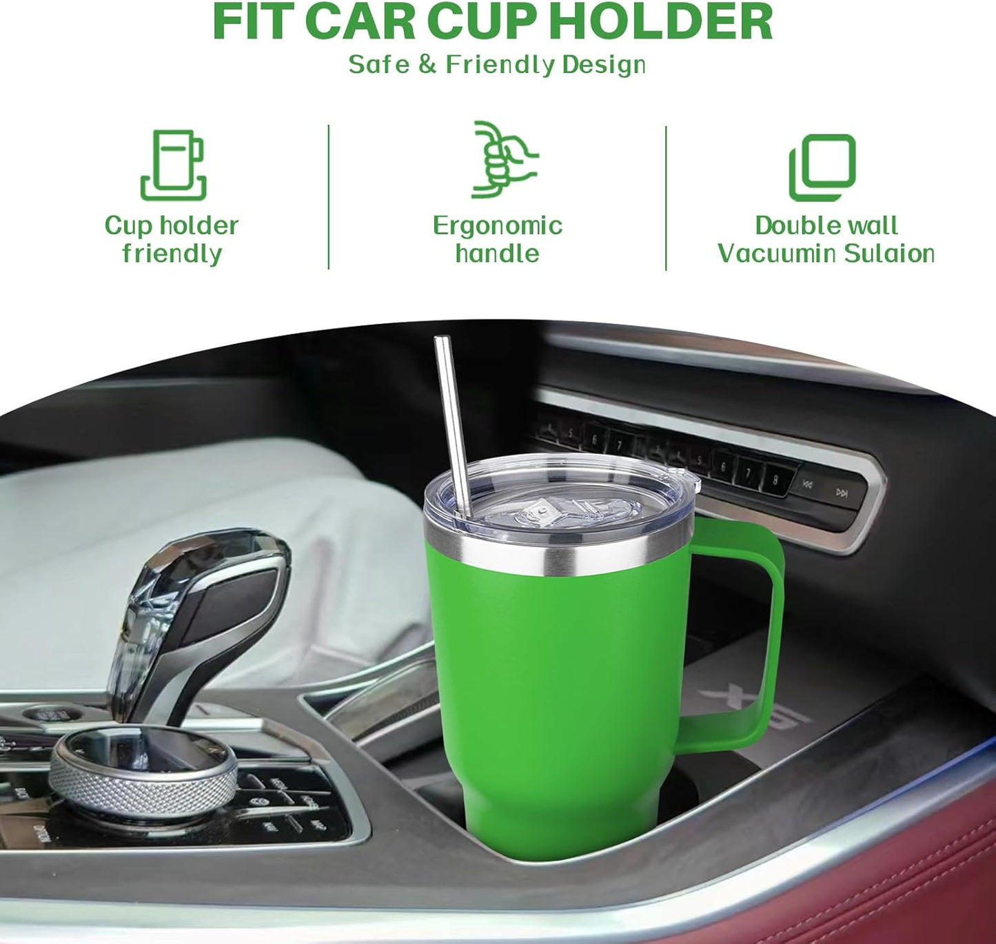 40 oz Tumbler with Handle, Insulated Tumbler with Lid and Straw, Reusable Stainless Steel Vacuum Insulated Cup, 100% Leak Proof Thermal Travel Coffee Mug Cup for Cold and Hot (Light Purple)