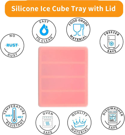 Large and Long Ice Cube Tray 2 Pack Silicone Freezing Container Sticks with Lid for Whiskey, Water Bottle, Food Leftovers and Baking (2pack Orange)