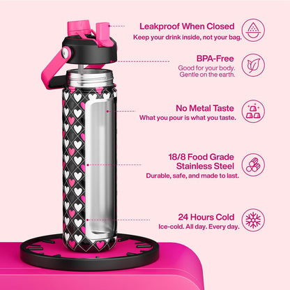 ENCOOL Insulated Water Bottle with Straw Stainless Steel Water Bottle, Leak-Proof, BPA-Free, Double Wall Vacuum Keeps Cold for 24 Hours for Sports, Travel, School (26 oz, Cotton Candy) - Colors C