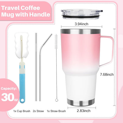40 oz Tumbler with Handle, Insulated Tumbler with Lid and Straw, Reusable Stainless Steel Vacuum Insulated Cup, 100% Leak Proof Thermal Travel Coffee Mug Cup for Cold and Hot (Light Purple)