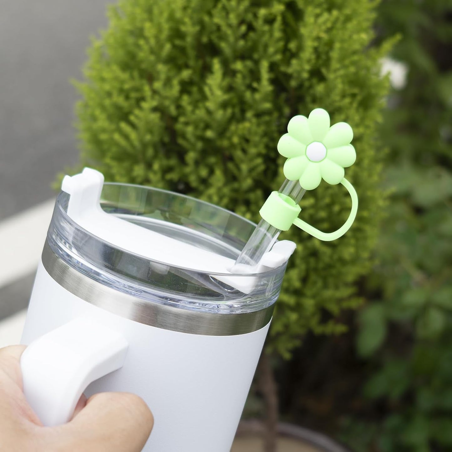 4Pcs 0.4in Diameter Cute Silicone Straw Covers Cap for Stanley Cup, Dust-Proof Drinking Straws Reusable Straws Tips Lids (4 PCS Flower Straw Covers)