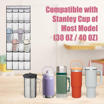 Stanley Cup Organizer - 24 Pocket Large Capacity Holder, Portable Foldable Hanging Bag for Cabinet, Wall, Door, RV - Kitchen Storage Accessories
