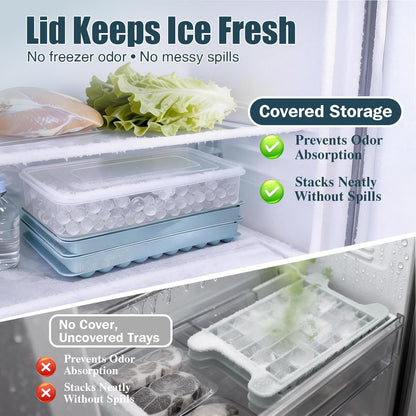 WIBIMEN Mini Ice Cube Trays, 0.55” Tiny Pebble Ice for Iced Coffee & Cocktails, Fast Chill, Easy Twist Release, Stackable with Lid & Storage Bin (4 Pack, Blue)